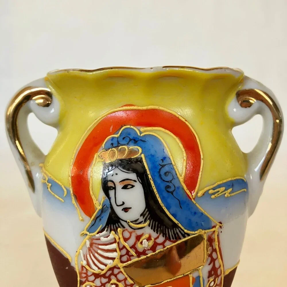 Vintage Occupied Japan Vase Painted Japanese Woman Miniature Pottery Porcelain